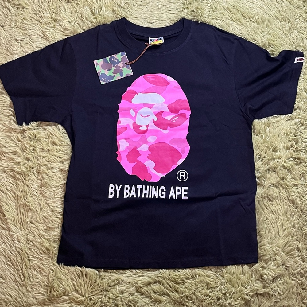 BAPE Black T-Shirt with Pink Camo Logo